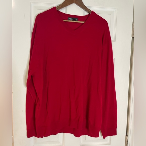 HART SCHAFFNER MARX EXTRA FINE MERINO WOOL V-Neck Sweater in tomato red - 2XB - Picture 1 of 3